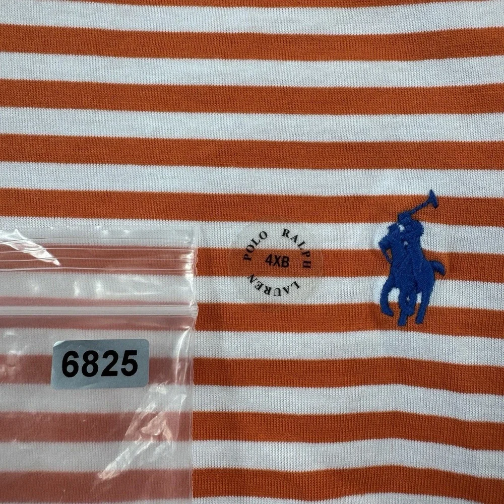 Polo Ralph Lauren Orange Striped Blue Pony Cottton Polo Shirt Size 4XLB NWT